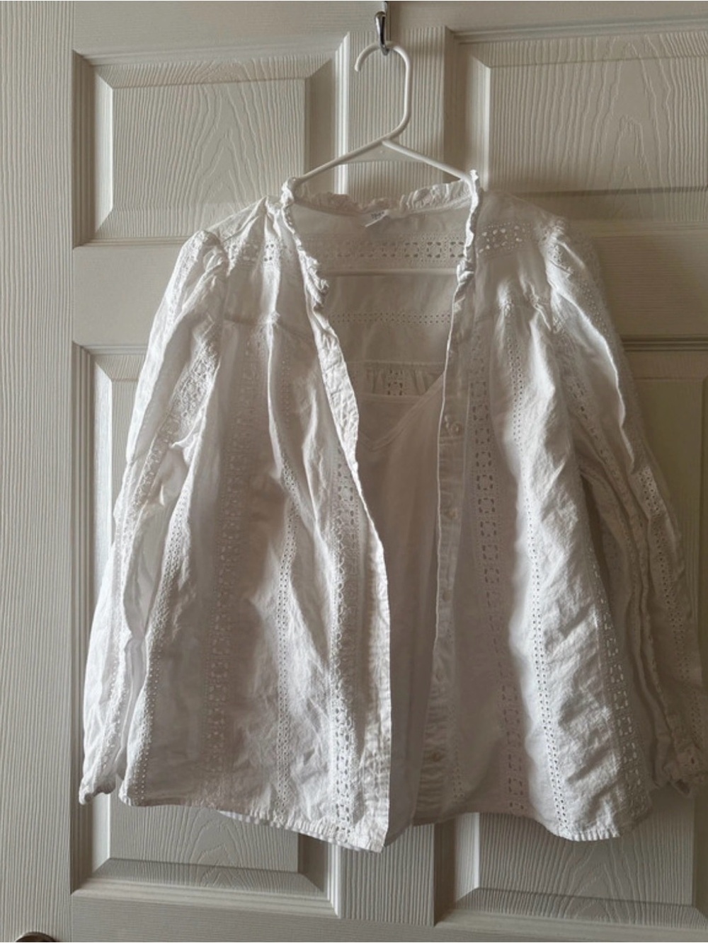 Time and Tru White Eyelet Open-Front Jacket